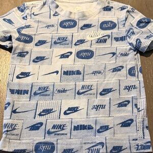 Nike Kids White and Blue Logo Tee